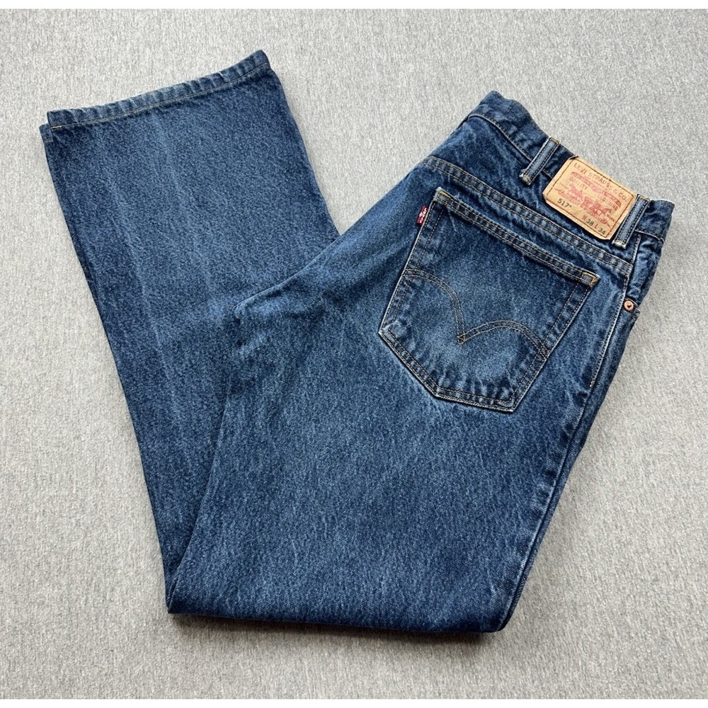 Levi's 517 Jeans Men's 38x32 Bootcut Dark Wash 100% Cotton Denim Pants - Picture 1 of 16